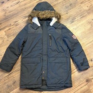 Big Chill Boys Parka Charcoal Jacket with Faux Fur Trim Size 10/12